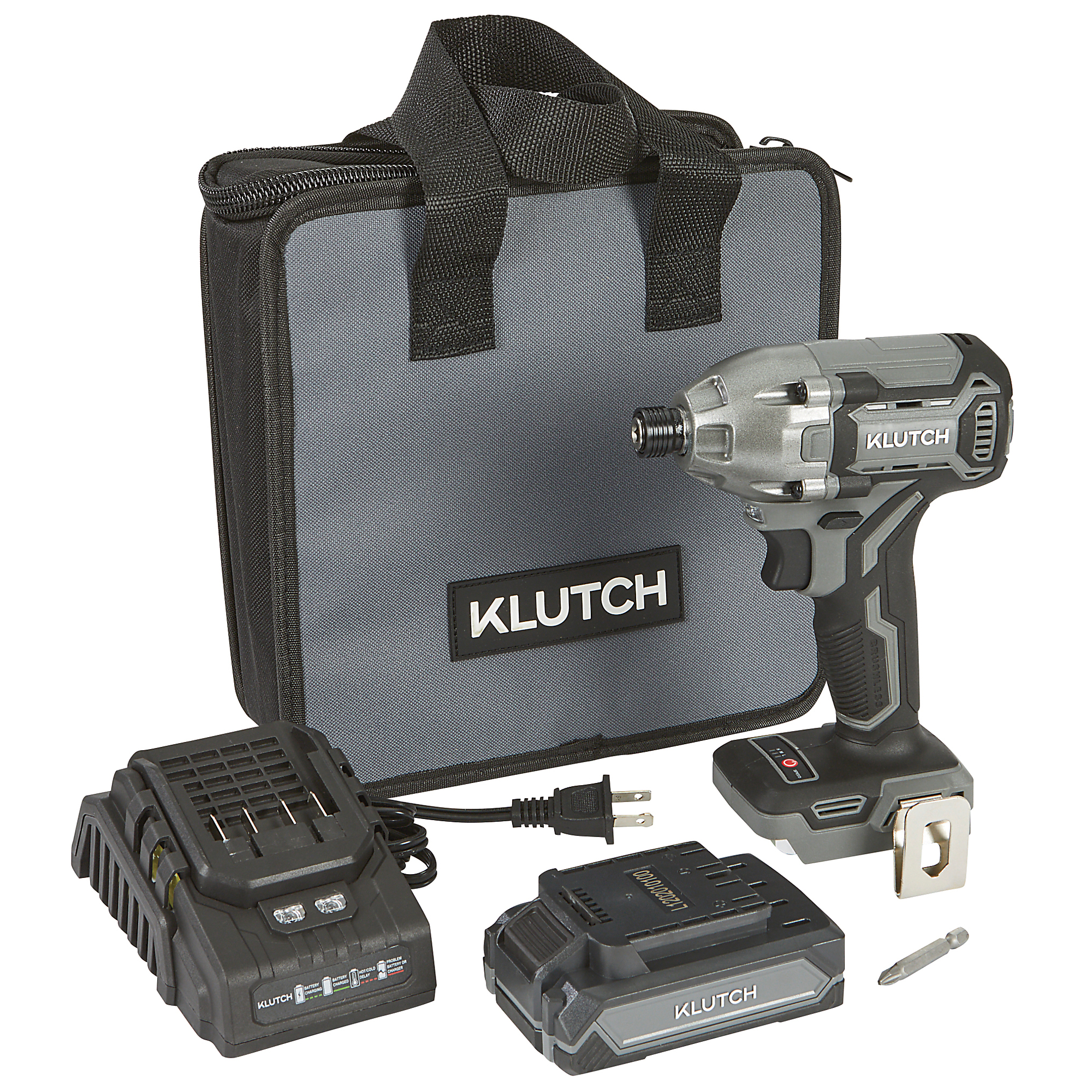 Klutch 1/4in. Impact Driver Kit, KLiQ 20V, 200 Ft./Lbs. Breakaway Torque, Brushless, Cordless, 2.0Ah